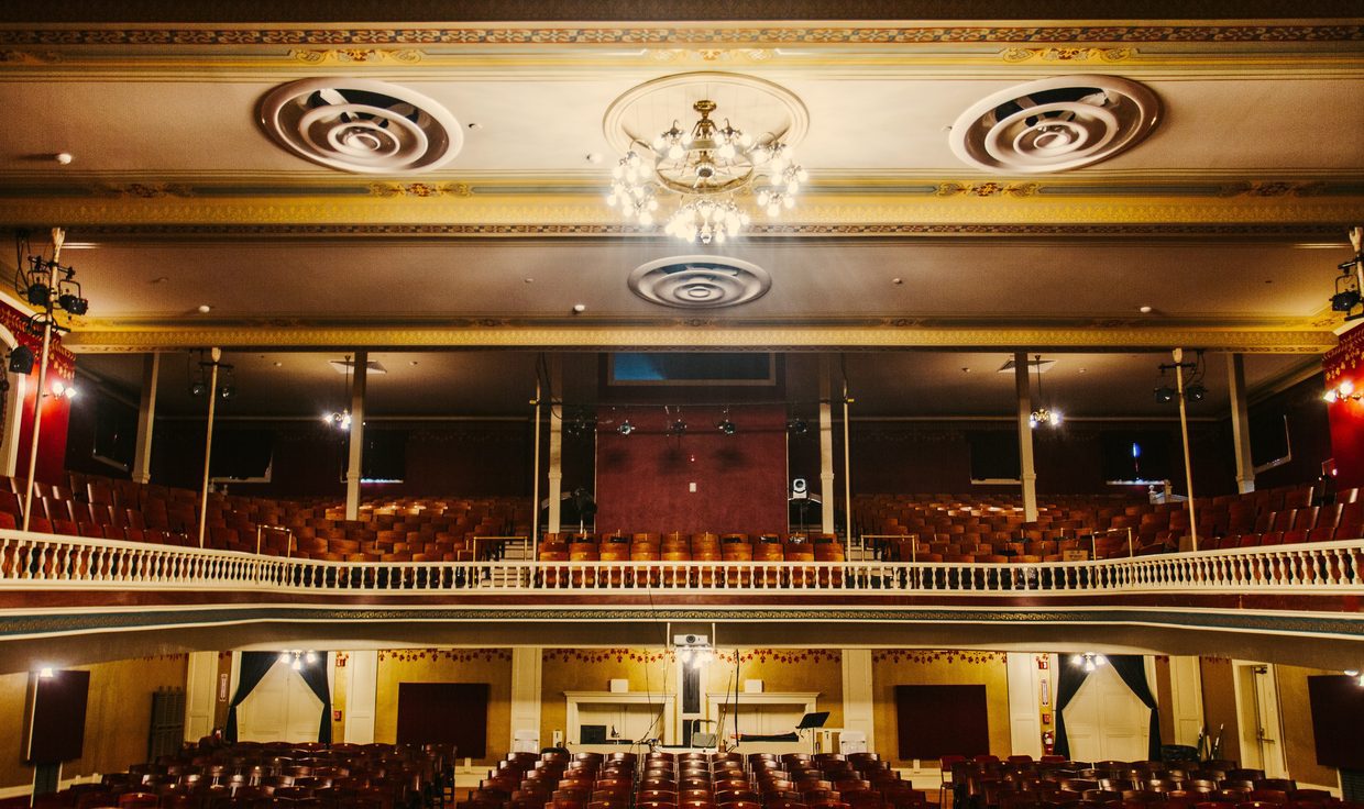 Rochester Opera House auditorium and balcony seen from the stage, Rochester, NH